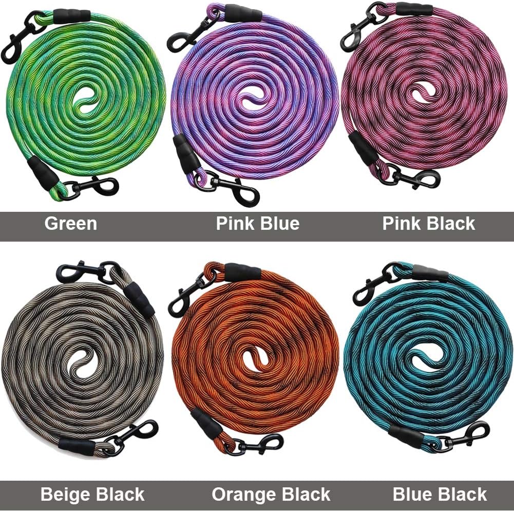 BTINESFUL Tie-Out Check Cord Long Rope Dog Tether, 8ft 12ft 20ft 30ft 50ft Dog Lead for Yard, Large Medium Dogs Oudoor Training, Playing, Camping, or Backyard (30ft, Beige Black)