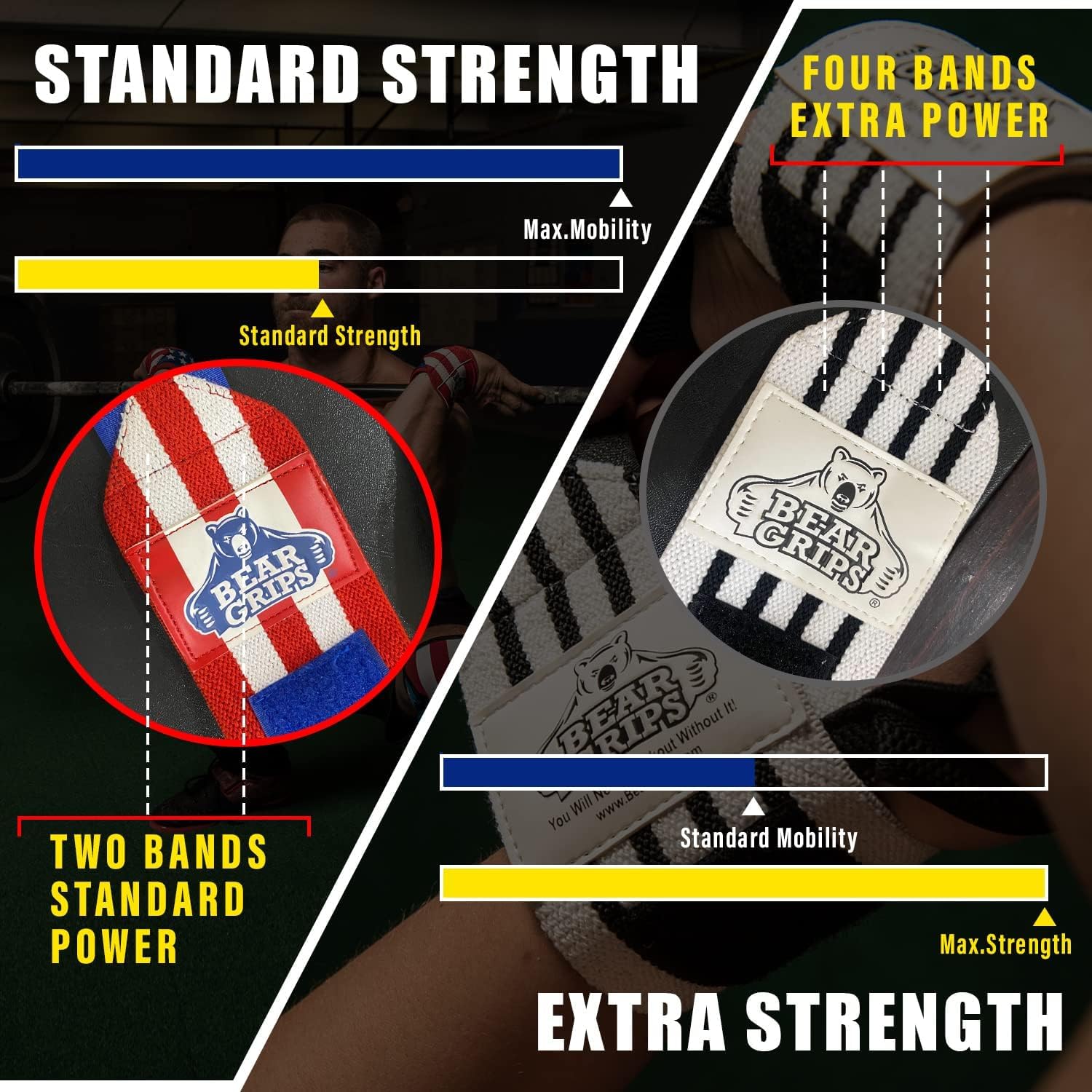 Bear Grips Wrist Wraps for Weightlifting | Weight Lifting Wrist Straps for Weightlifting | Extra Strength Gym Wrist Wraps | Two Wrist Wrap Per Pack | 12” & 18” | Lifting Wrist Wraps for Men & Women