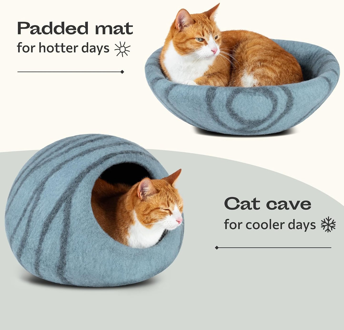 MEOWFIA Cat Cave – Premium Felt Cat Bed Enclosure for Indoor Cats, Handmade Merino Wool (Aquamarine, Medium)