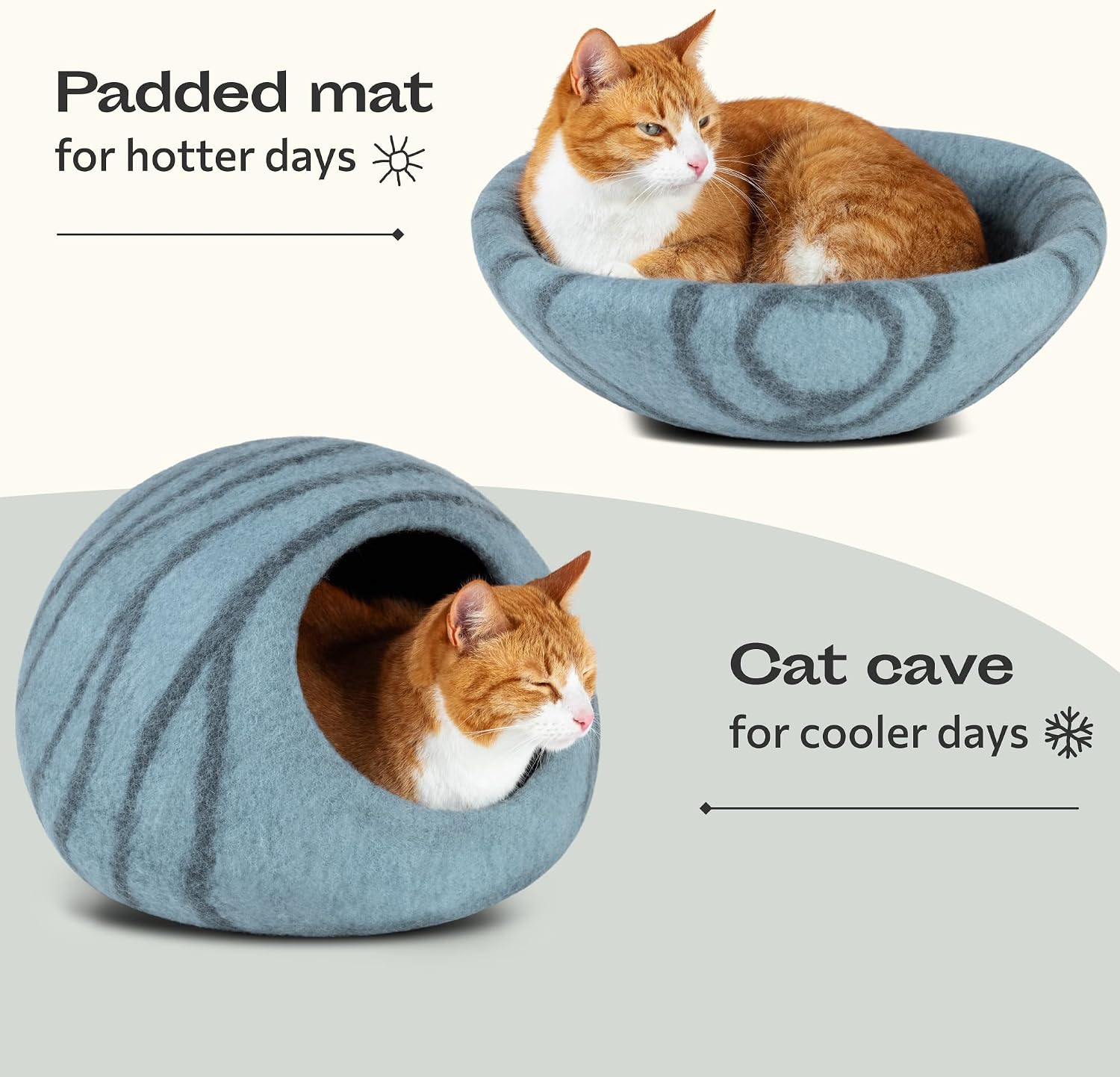 MEOWFIA Cat Cave – Premium Felt Cat Bed Enclosure for Indoor Cats, Handmade Merino Wool (Aquamarine, Medium)