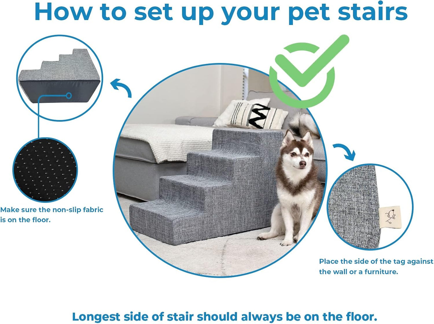 Best Pet Supplies Dog Stairs & Steps - Foam Steps for Small Dogs & Cats, Non-Slip Indoor Balanced Pet Step Support, Dog Ramp, No Assembly, Paw Print on Beige, 3-Step (13.5-inch Height)