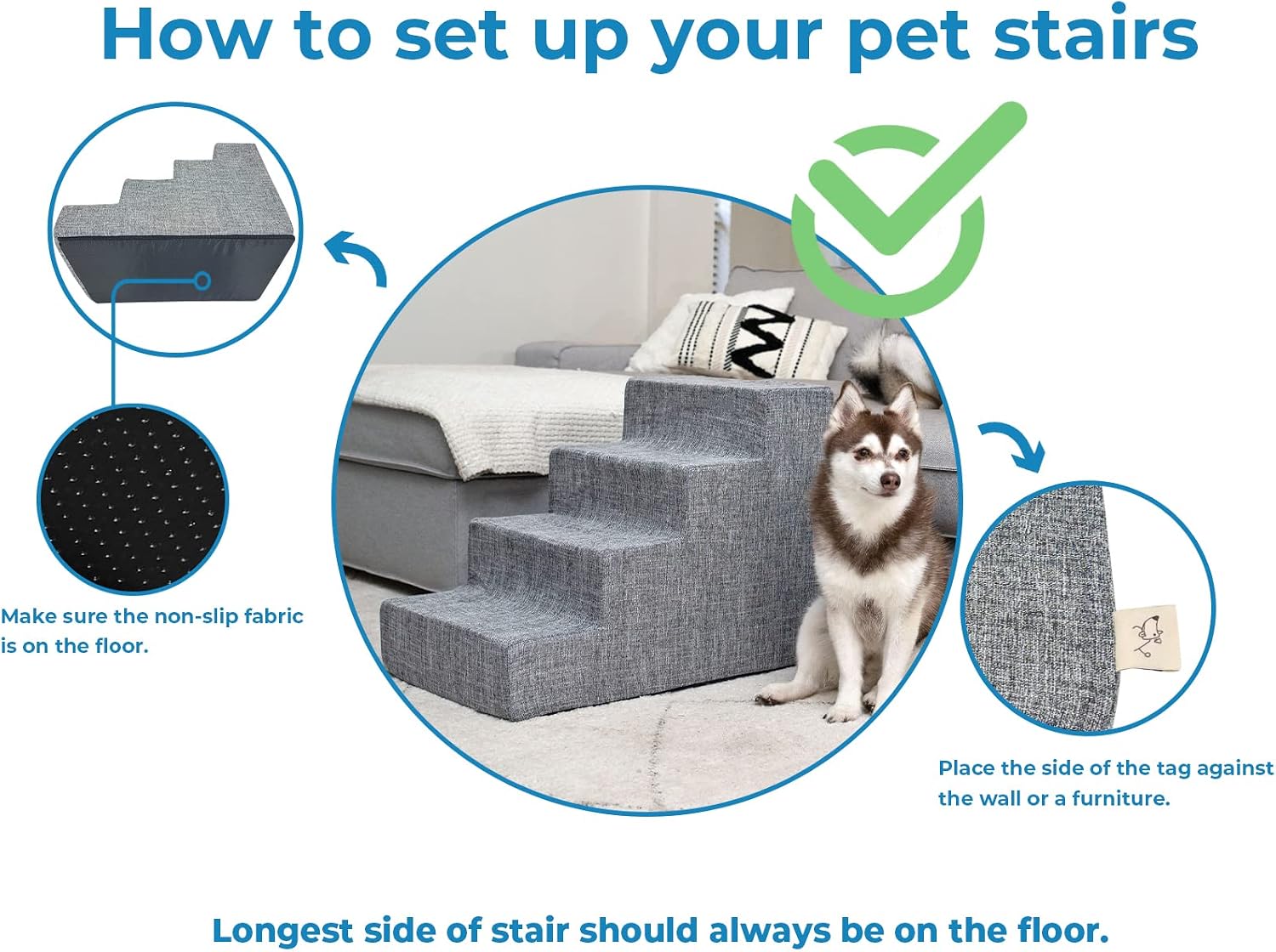 Best Pet Supplies Dog Stairs & Steps - Foam Steps for Small Dogs & Cats, Non-Slip Indoor Balanced Pet Step Support, Dog Ramp, No Assembly, Paw Print on Beige, 3-Step (13.5-inch Height)