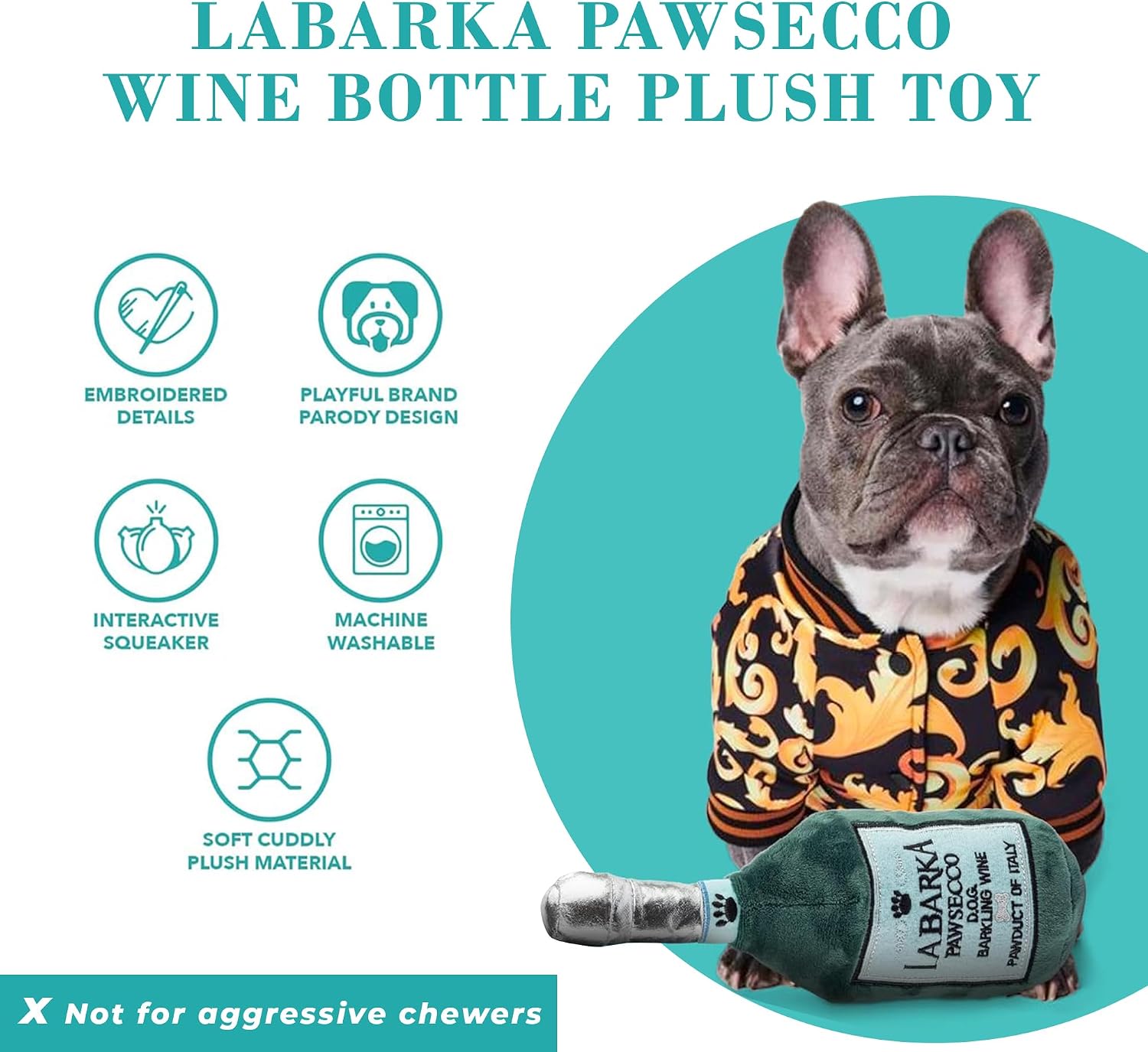 Haute Diggity Dog LaBarka Pawsecco, Plush Designer Dog Toys with Interactive Squeaker, Stimulating Pet Enrichment, Machine-Washable & Safe Materials for All Breeds, One Size