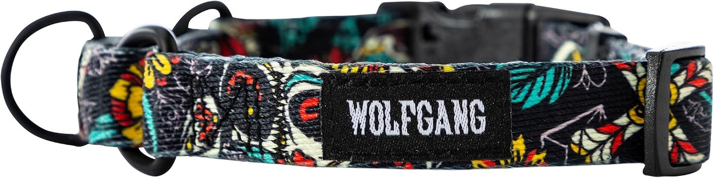 Wolfgang Heavy Duty Martingale Dog Collar with Quick Release Nylon Buckle for Walking & Training, LosMuertos Print, Small
