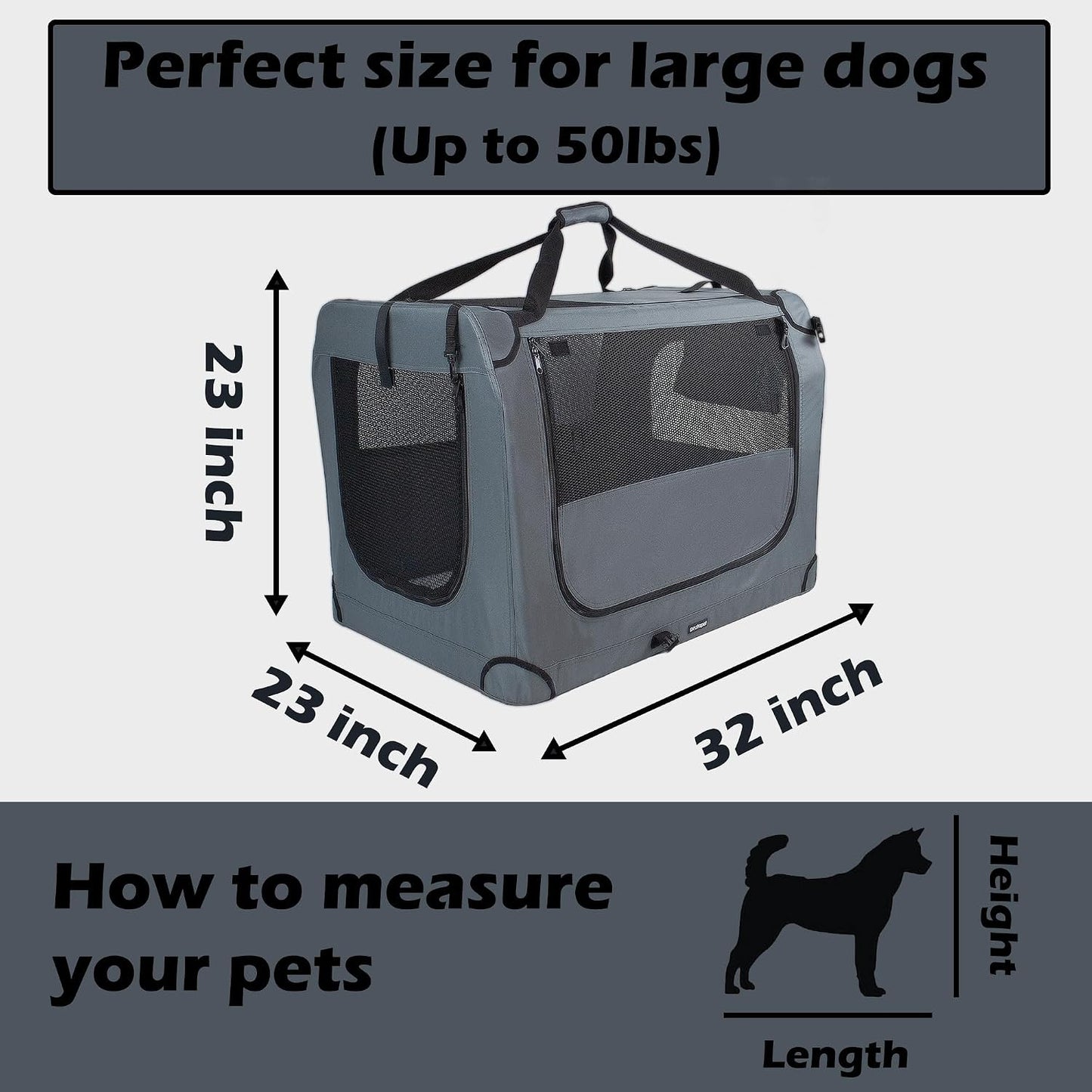 Large pet Carrier 32"x23"x23" Soft-Sided Portable Pet Crate for Car Traveling with Collapsible Bowl
