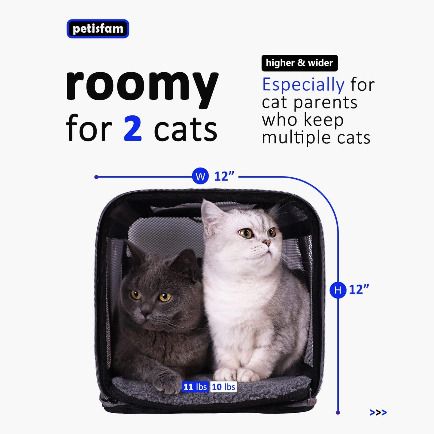 Easy Load Soft Pet Carrier Bag Cat for Medium, Large Cats, Puppy, Sturdy, Collapsible, Comfy, Black w/Blue Trim, L