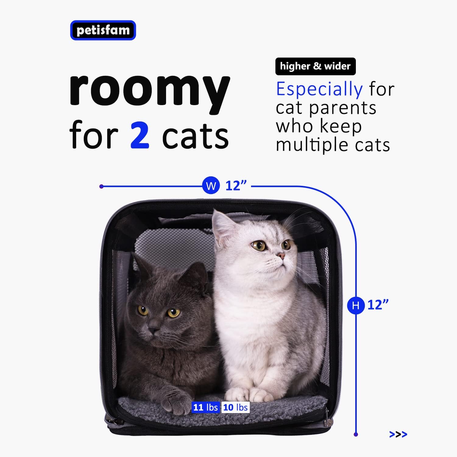 Easy Load Soft Pet Carrier Bag Cat for Medium, Large Cats, Puppy, Sturdy, Collapsible, Comfy, Black w/Blue Trim, L