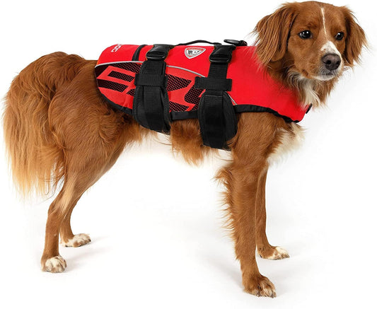 Ezydog DFD Dog Life Jacket - Adjustable Swimming Safety Vest with Reflective Trim & Durable Grab Handle - 50% More Flotation Material - X-Small, Red