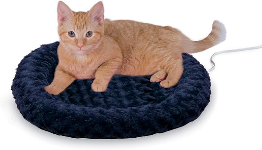 K&H Pet Products Bolster Heated Cat Bed for Indoor Cats, Thermo-Kitty Fashion Splash Orthopedic Foam Heated Pet Bed for Cats or Dogs, Waterproof Pet Heater, Safety Listed Small 18in Round Blue