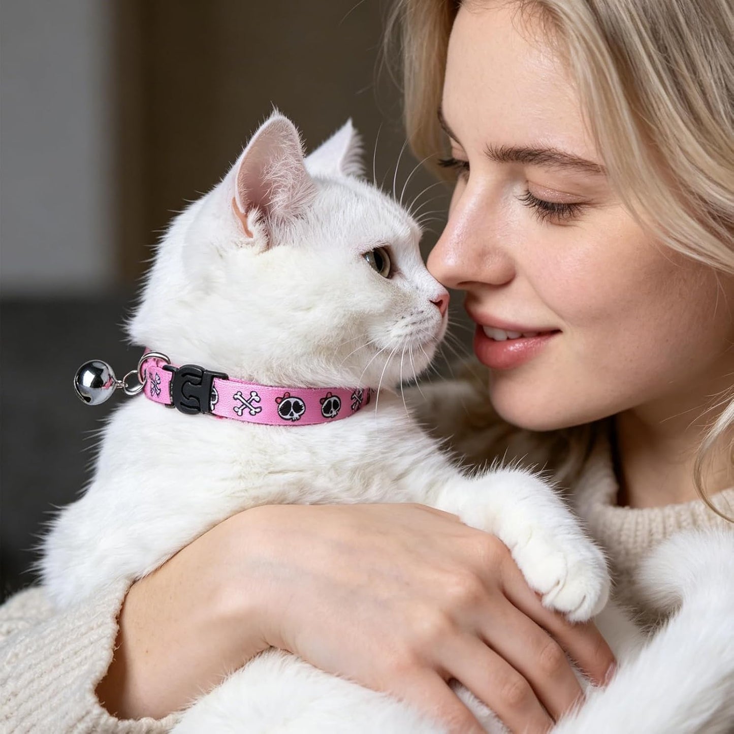 PUPTECK Cat Collar Breakaway with Bells, Kitten Collar Outfit Adjustable for Girl Boy Small Pet Puppy Bunny, Cute Costume Accessory with Safety Release Buckle (Skull)
