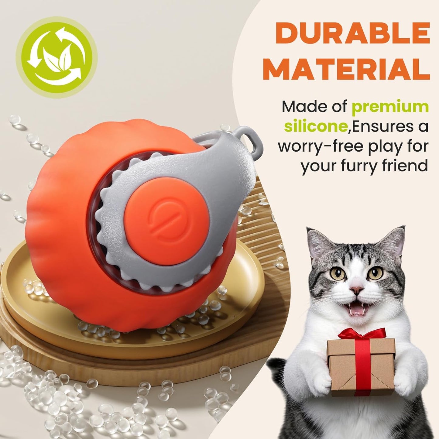 Interactive Cat Toy for Indoor Cats, Two Speed Smart Automatic Cat Toy Moving Ball with Tail, Rechargeable Motion Activated Cat Toys for Bored Indoor Adult Cats