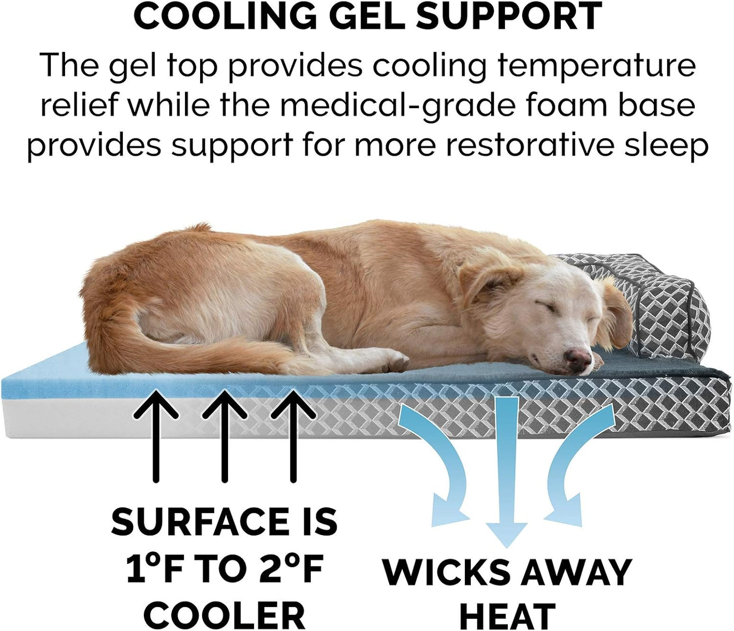 Furhaven Cooling Gel Dog Bed for Large Dogs w/ Removable Bolsters & Washable Cover, For Dogs Up to 125 lbs - Plush & Woven Decor Comfy Couch Sofa - Diamond Gray, Jumbo Plus/XXL