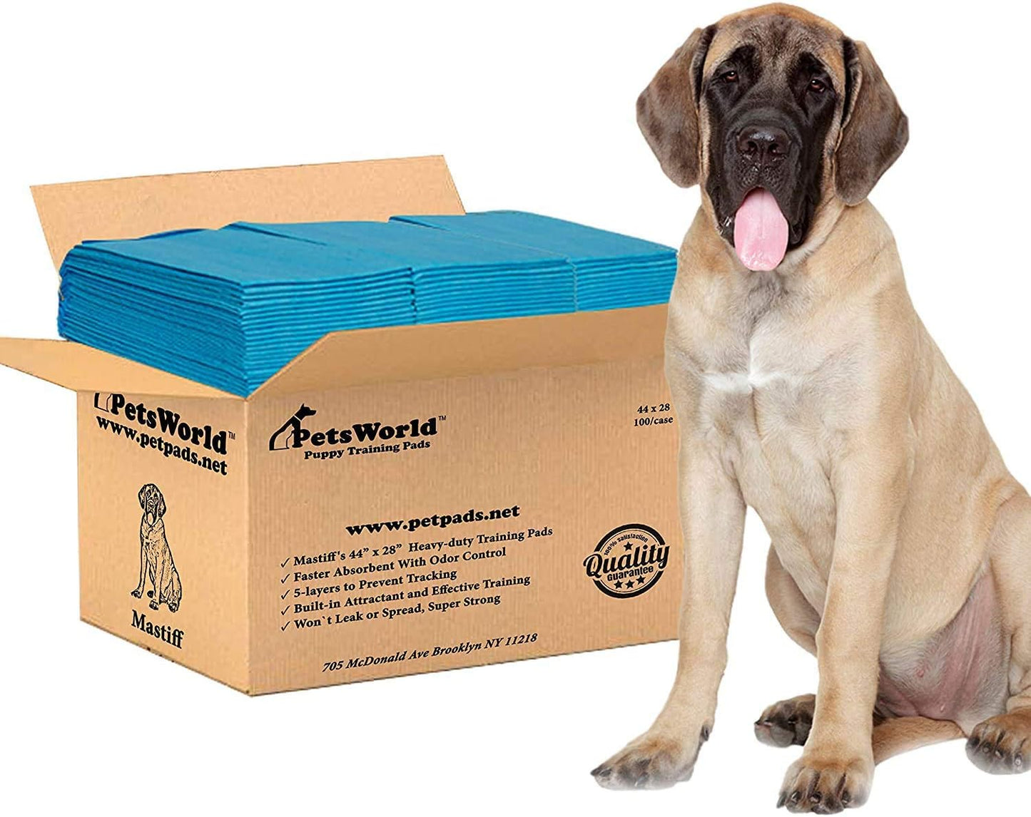PetsWorld 2XL Dog Pee Pads 28"x44" 100 Count – Extra Large Pet Pee Pads for Dogs & Puppies, Heavy Duty Leak-Proof Dog Training Pads, Super Absorbent Quick-Dry Potty Pads with Odor Control