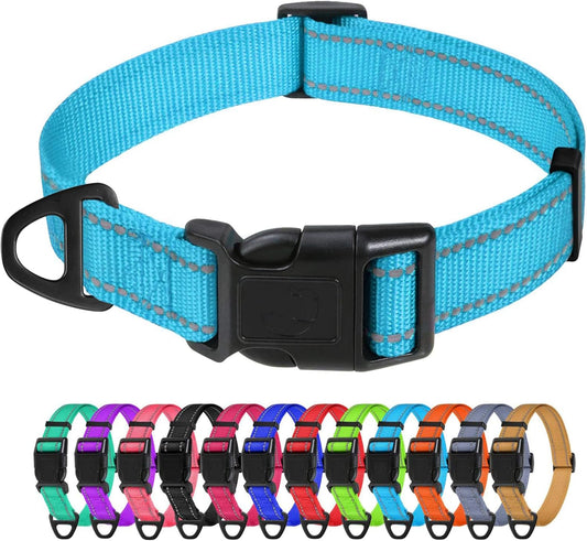 TagME Small Dog Collar, Reflective Puppy Collar, Sky Blue, 5/8" Width