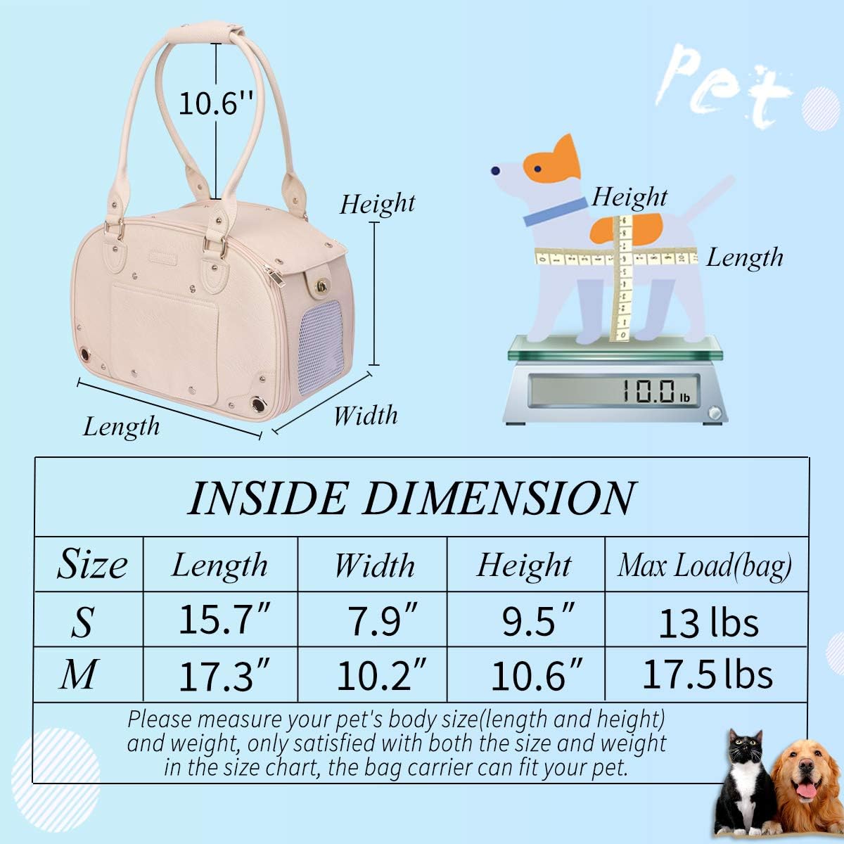 PetsHome Dog Carrier, Pet Carrier, Dog Purse, Foldable Waterproof Premium PU Leather Pet Travel Portable Bag Carrier for Cat and Small Dog Home & Outdoor
