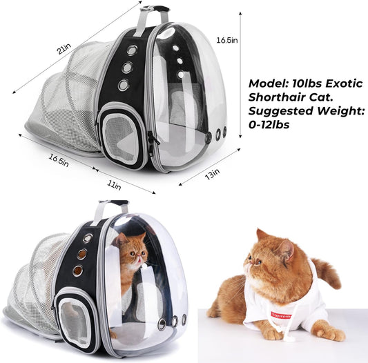 Lollimeow Cat Carrier Backpack, Expandable Bubble Pet Carrier for Cats and Small Dogs, Airline Approved Travel Backpack for Hiking, Walking & Outdoor Adventures - Supports up to 14 lbs