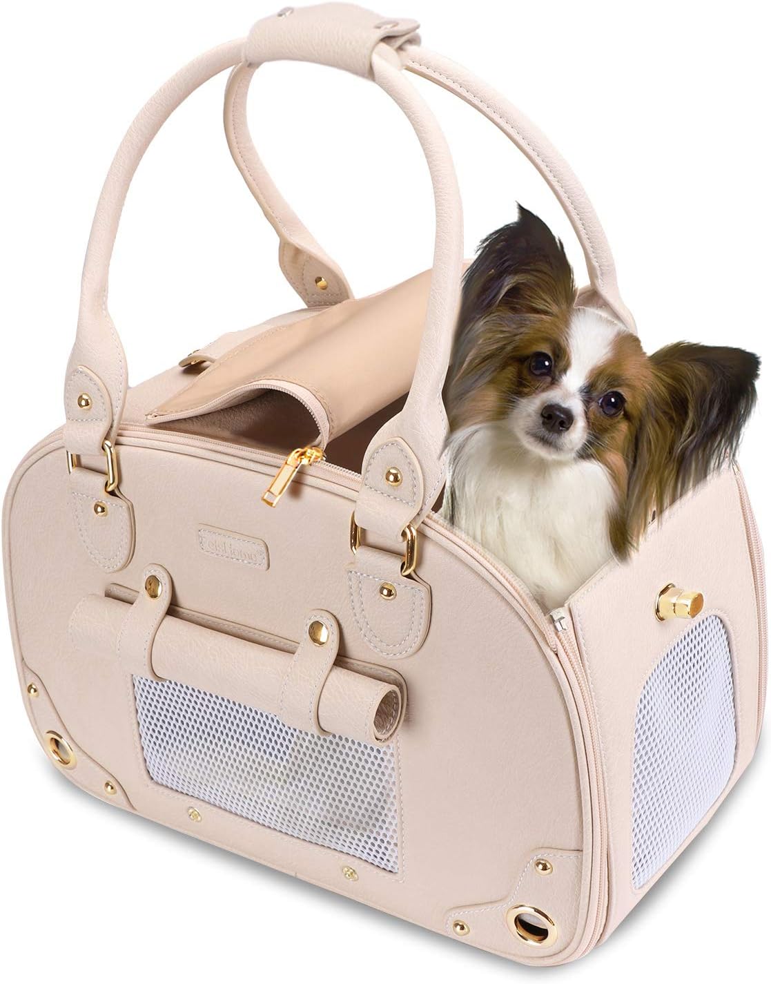 PetsHome Dog Carrier, Pet Carrier, Dog Purse, Foldable Waterproof Premium PU Leather Pet Travel Portable Bag Carrier for Cat and Small Dog Home & Outdoor