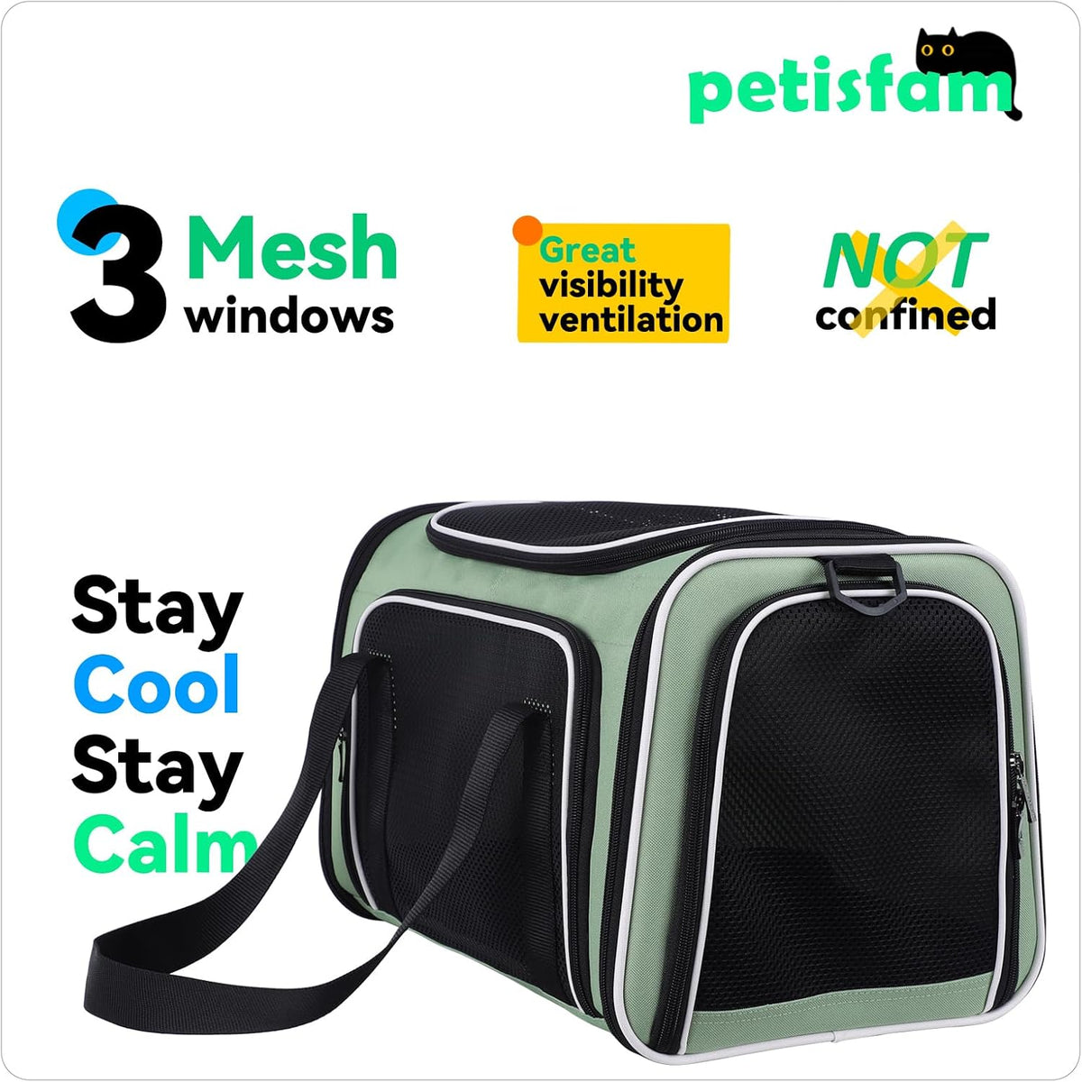 Top Load Cat Carrier for Medium Cats and Small Dogs with Washable Cozy Bed, 3 Doors and Shoulder Strap. Easy to get cat in, Easy Storage, Lightweight, Airline Approved