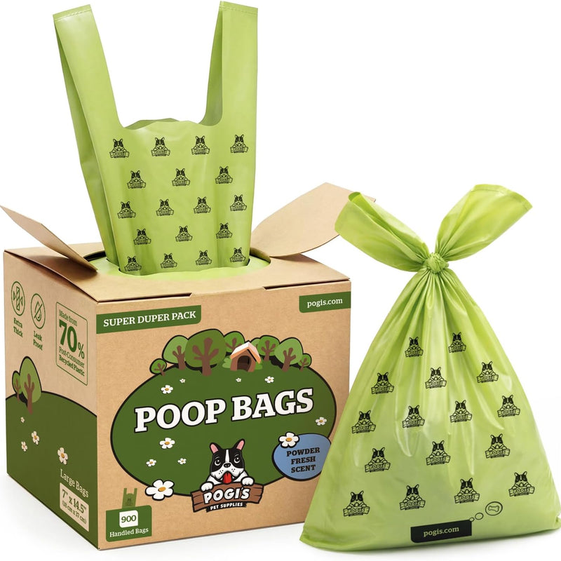 Pogi’s Dog Poop Bags with Handles – Extra-Thick, Leak-Proof, Large, Fresh Scent, 900-Count