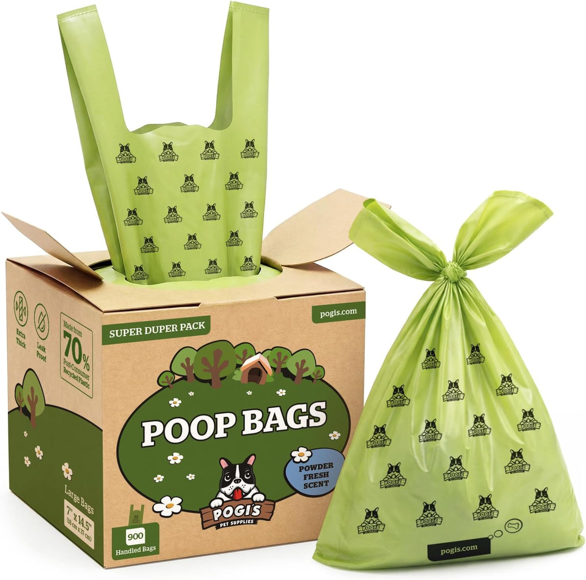 Pogi’s Dog Poop Bags with Handles – Extra-Thick, Leak-Proof, Large, Fresh Scent, 900-Count