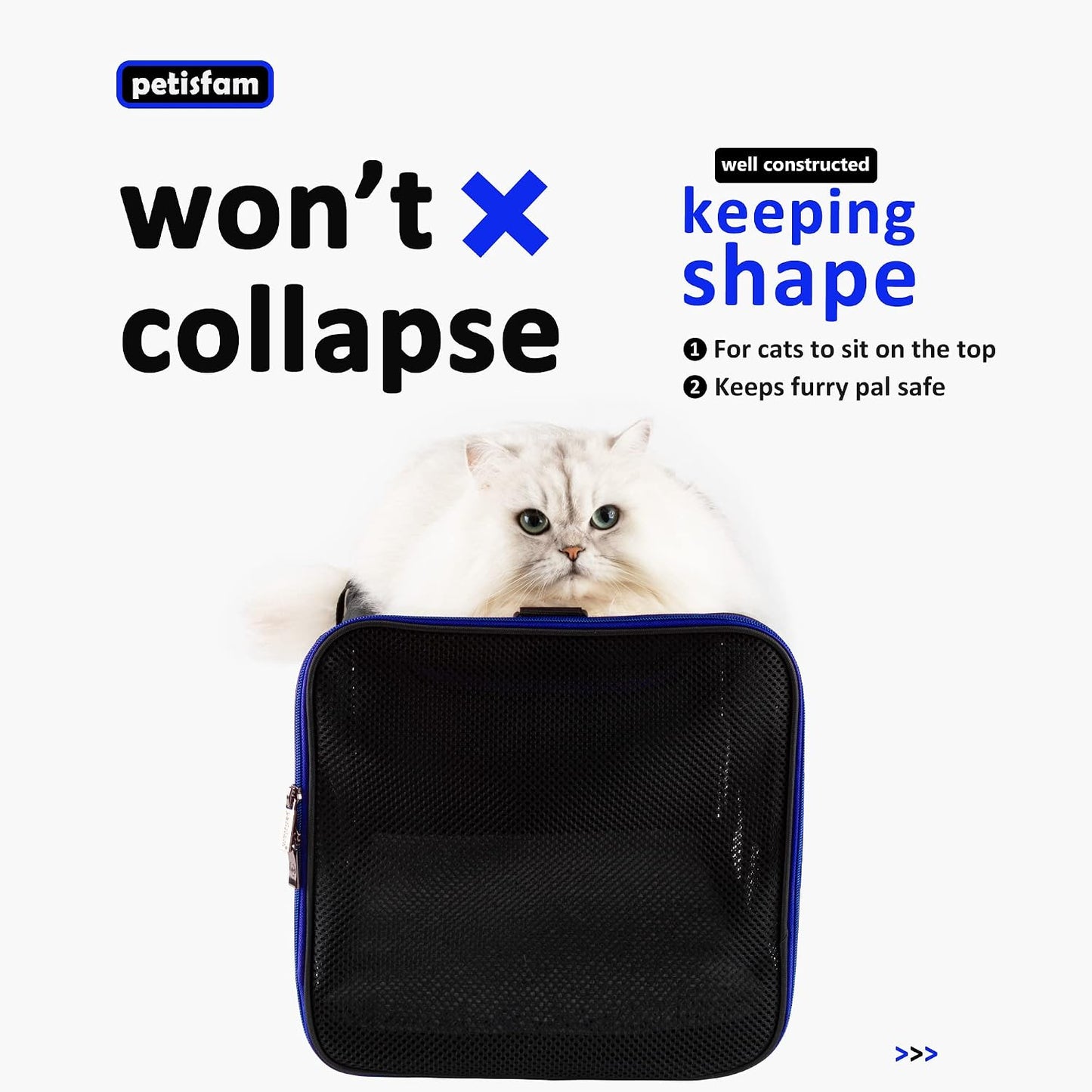 Easy Load Soft Pet Carrier Bag Cat for Medium, Large Cats, Puppy, Sturdy, Collapsible, Comfy, Black w/Blue Trim, L