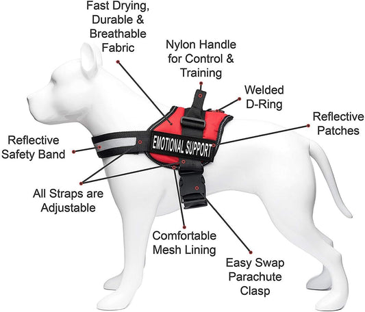 Emotional Support Dog Vest Harness With Reflective Straps, Interchangeable Patches, & Top Mount Handle - ESA Dog Vest in 8 Adjustable Sizes - Heavy Duty Emotional Support Dog Harness for Working Dogs