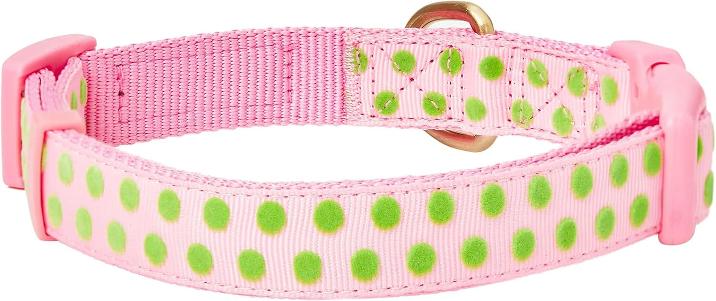 Blueberry Pet Adjustable Flocking Dog Collar with Silk Flower, Polka Dot in Baby Pink, Large - Dog Collars for Small Dogs, Girl Dog Collars, Pink Dog Collar, Neck 18-26"