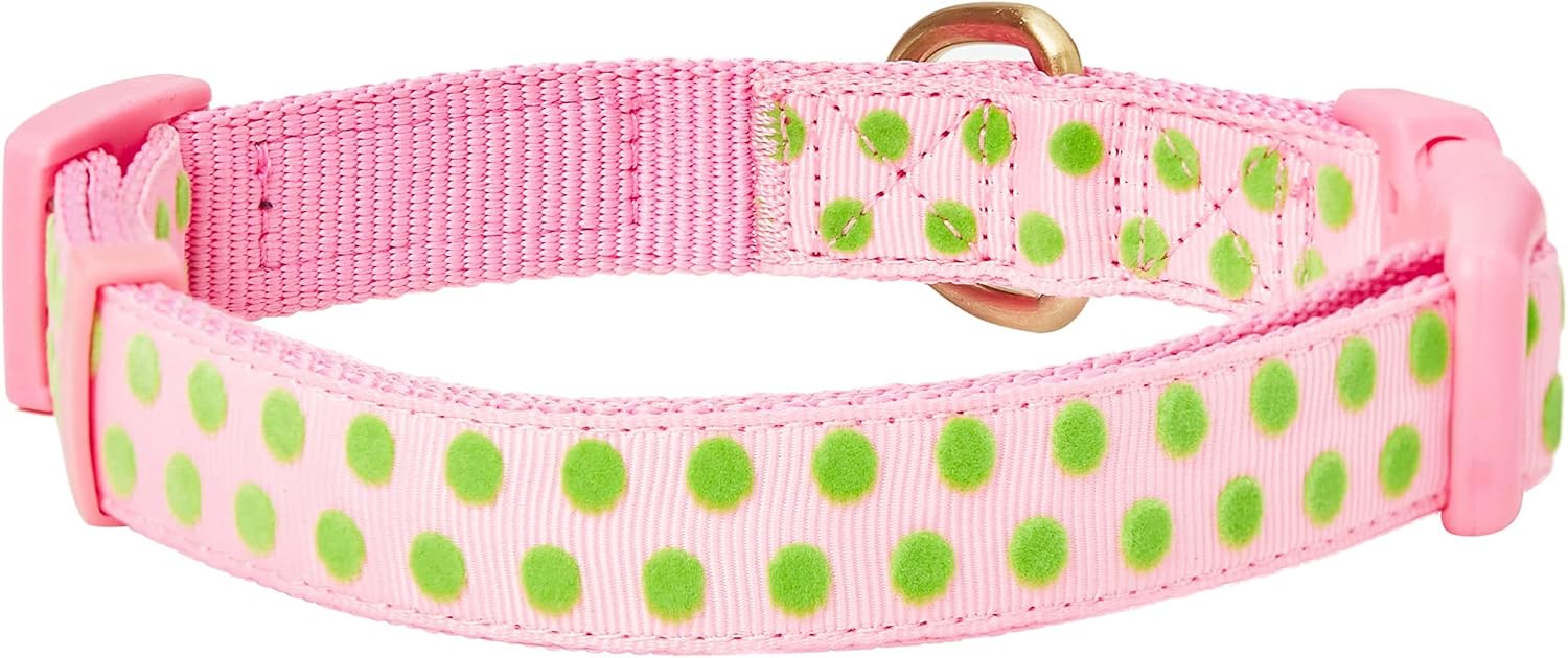 Blueberry Pet Adjustable Flocking Dog Collar with Silk Flower, Polka Dot in Baby Pink, Large - Dog Collars for Small Dogs, Girl Dog Collars, Pink Dog Collar, Neck 18-26"