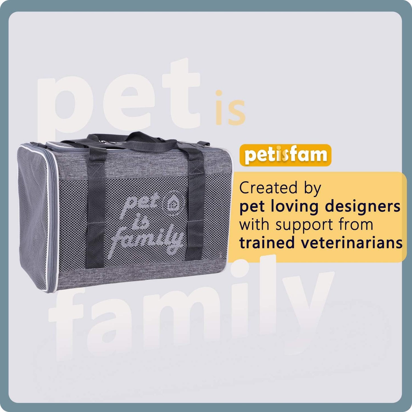 Easy Load Soft Pet Carrier Bag Cat for Medium, Large Cats, Puppy, Sturdy, Collapsible, Comfy, Black w/Blue Trim, L