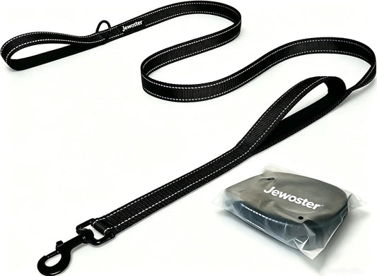 Heavy Duty Dog Leash - 2 Handles by Padded Traffic Handle for Extra Control, 6foot Long - Perfect for Medium to Large Dogs (6 ft, Black)