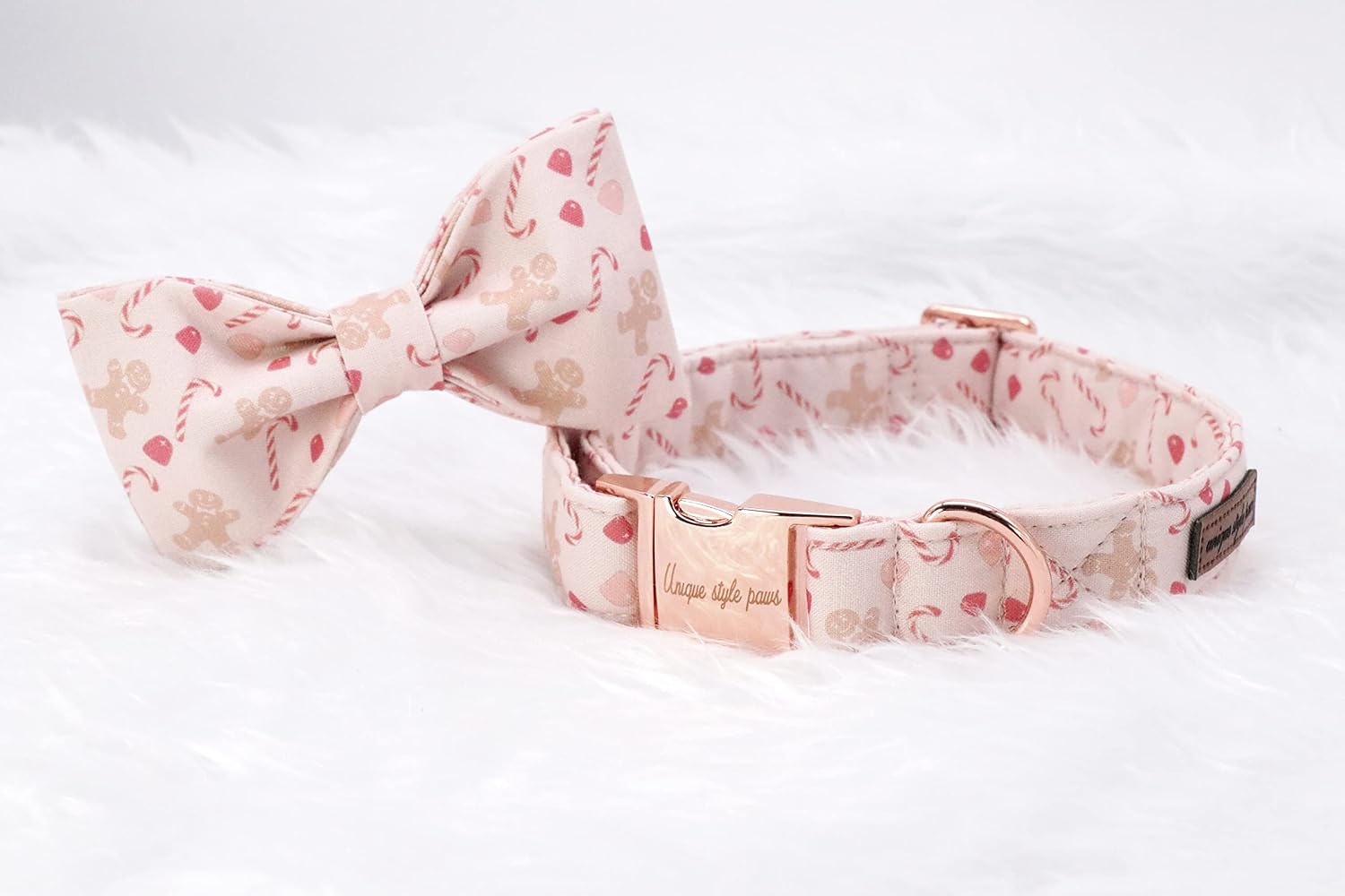 Unique style paws Dog Collar, Pet Collar Dog Bowtie Gift for Girl or Boy Dogs, Christmas Gingerbread Man Adjustable Dog Collar for X-Small Dogs