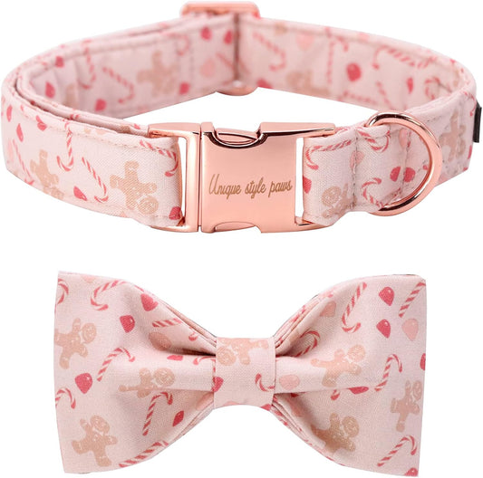 Unique style paws Dog Collar, Pet Collar Dog Bowtie Gift for Girl or Boy Dogs, Christmas Gingerbread Man Adjustable Dog Collar for X-Small Dogs