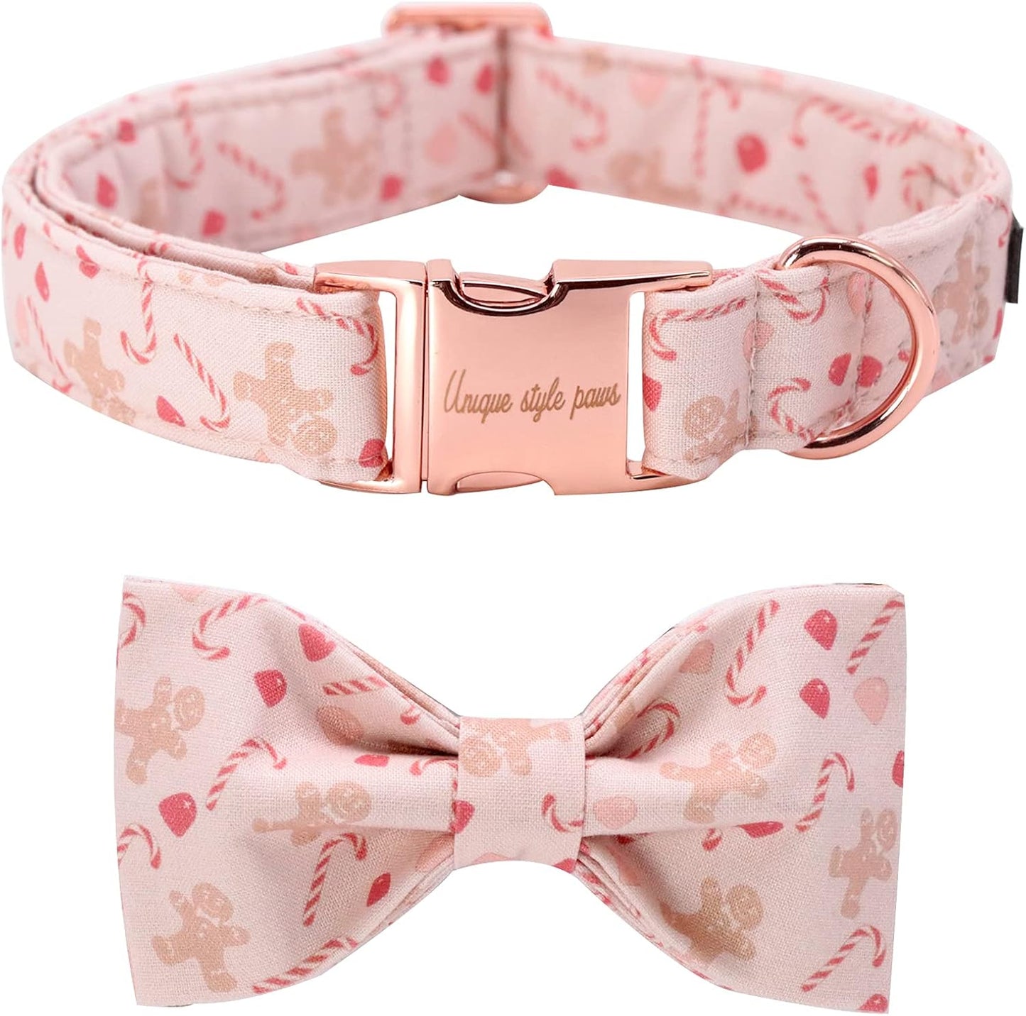 Unique style paws Dog Collar, Pet Collar Dog Bowtie Gift for Girl or Boy Dogs, Christmas Gingerbread Man Adjustable Dog Collar for X-Small Dogs