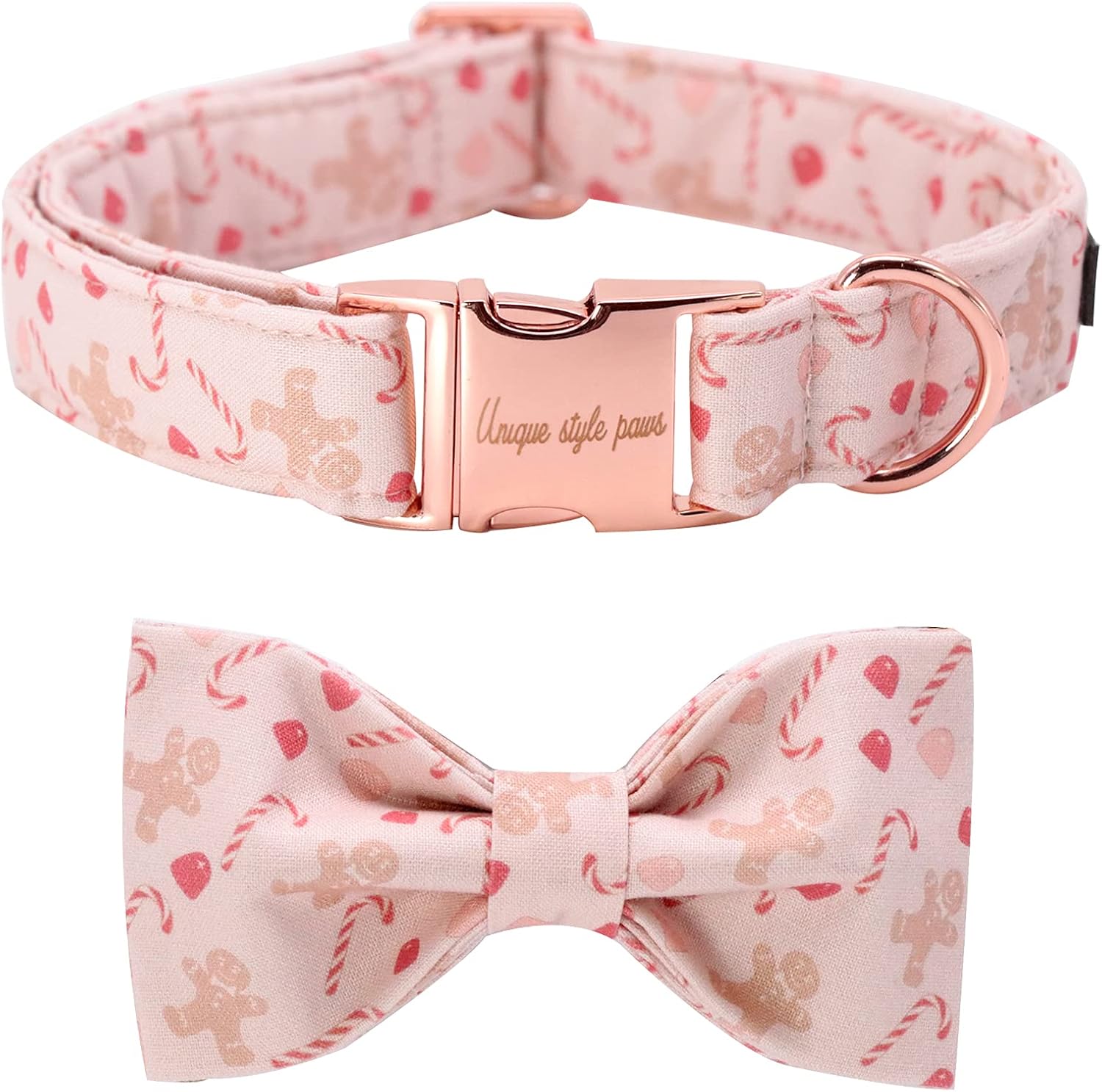 Unique style paws Dog Collar, Pet Collar Dog Bowtie Gift for Girl or Boy Dogs, Christmas Gingerbread Man Adjustable Dog Collar for X-Small Dogs