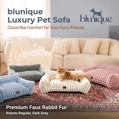 24" Faux Rabbit Fur Pet Couch Bed for Cats - Fluffy 3D Diamond Pattern Sofa, Removable Washable Cover, Non-Slip Base, Suitable for Small Dogs & Kittens Campingessentials