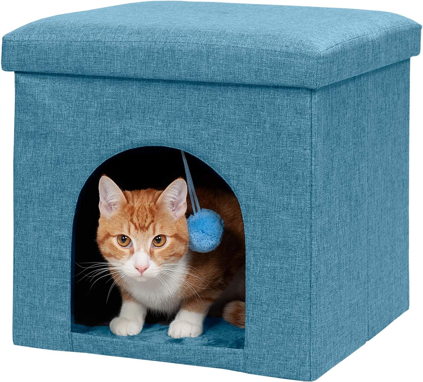 Furhaven Pet House for Cats, Kittens, and Small Dogs - Ottoman Footstool Dog House and Storage, Felt Cubby Cat Bed House, and More