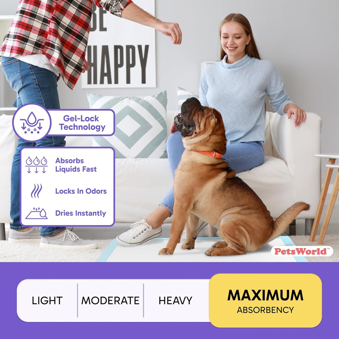 PetsWorld 2XL Dog Pee Pads 28"x44" 100 Count – Extra Large Pet Pee Pads for Dogs & Puppies, Heavy Duty Leak-Proof Dog Training Pads, Super Absorbent Quick-Dry Potty Pads with Odor Control
