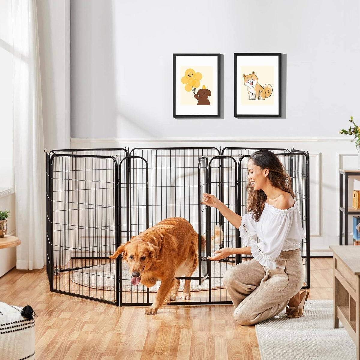 Yaheetech Wide Panel Dog Playpen, 8 Panels 40 inch High Pet Pen with Gate, Portable Indoor Outdoor Fence for Medium/Large Breed Dogs