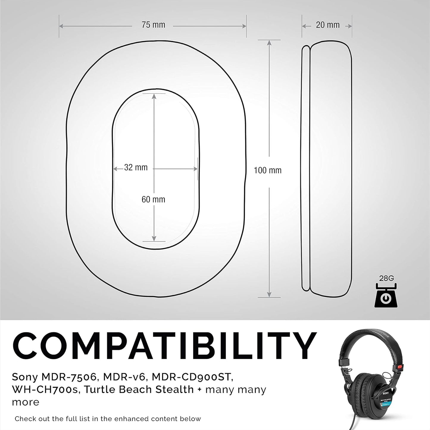 Brainwavz Perforated Replacement Earpads for Sony MDR 7506, V6 & CD900ST with Memory Foam Ear Pad & Suitable for Other On Ear Headphones (Black)