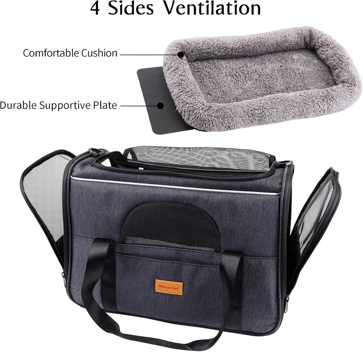 Morpilot Cat Carrier, Portable Pet Carrier Bag for Cats and Small Dogs, Foldable Soft Sided Cat Transport Carrier, Airline Approved Pet Travel Carrier with Shoulder Strap, Removable Mat and Pet Bowl