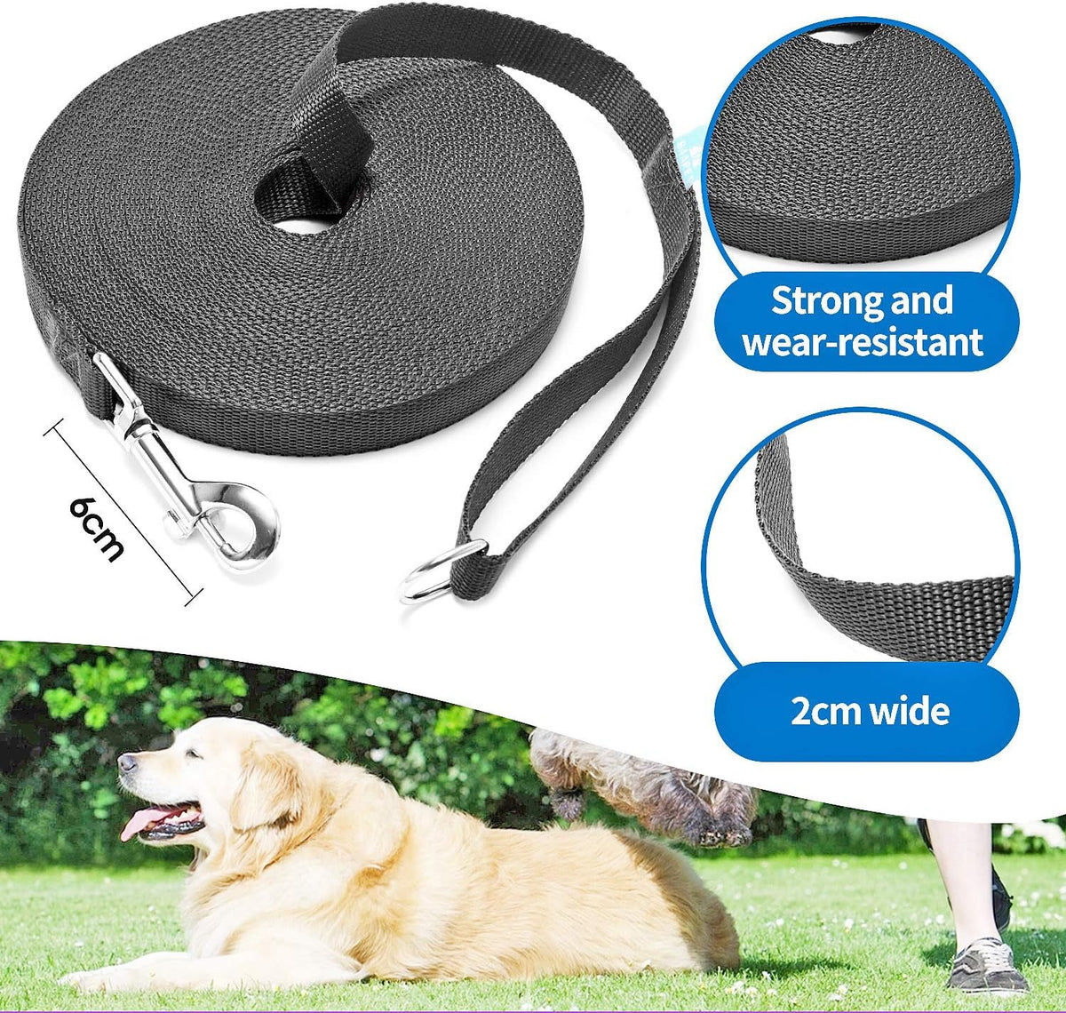 BAAPET 15/20/30/50/100 ft Long Dog Training Leash with Clickers for Small, Medium and Large Dogs or Cats (50 Feet, Black)