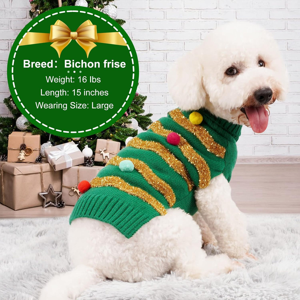 Cyeollo Christmas Sweater for Large Dogs - Warm Turtleneck Xmas Outfit with Leash Hole - Holiday Dog Clothes XXXL
