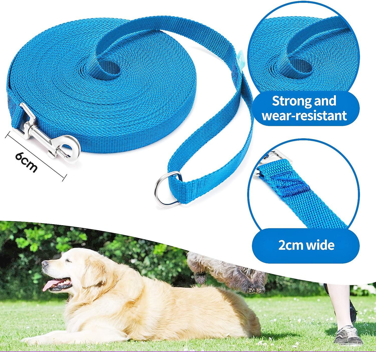 BAAPET 15/20/30/50/100 ft Long Dog Training Leash with Clickers for Small, Medium and Large Dogs or Cats (50 Feet, Black)
