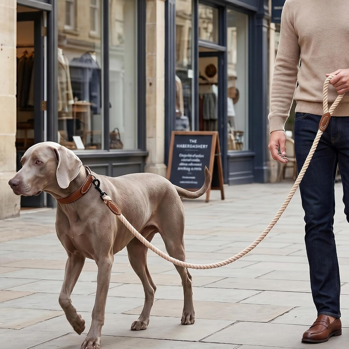 Mile High Life Dog Leash, Braided Cotton Rope Leashes with Leather Tip - Heavy Duty Metal Clasp, 6FT, 1/2" Thick - Wedding, Walking & Training Leash for Small Medium Large Dogs (Light Brown)