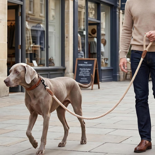 Mile High Life Dog Leash, Braided Cotton Rope Leashes with Leather Tip - Heavy Duty Metal Clasp, 6FT, 1/2" Thick - Wedding, Walking & Training Leash for Small Medium Large Dogs (Light Brown)