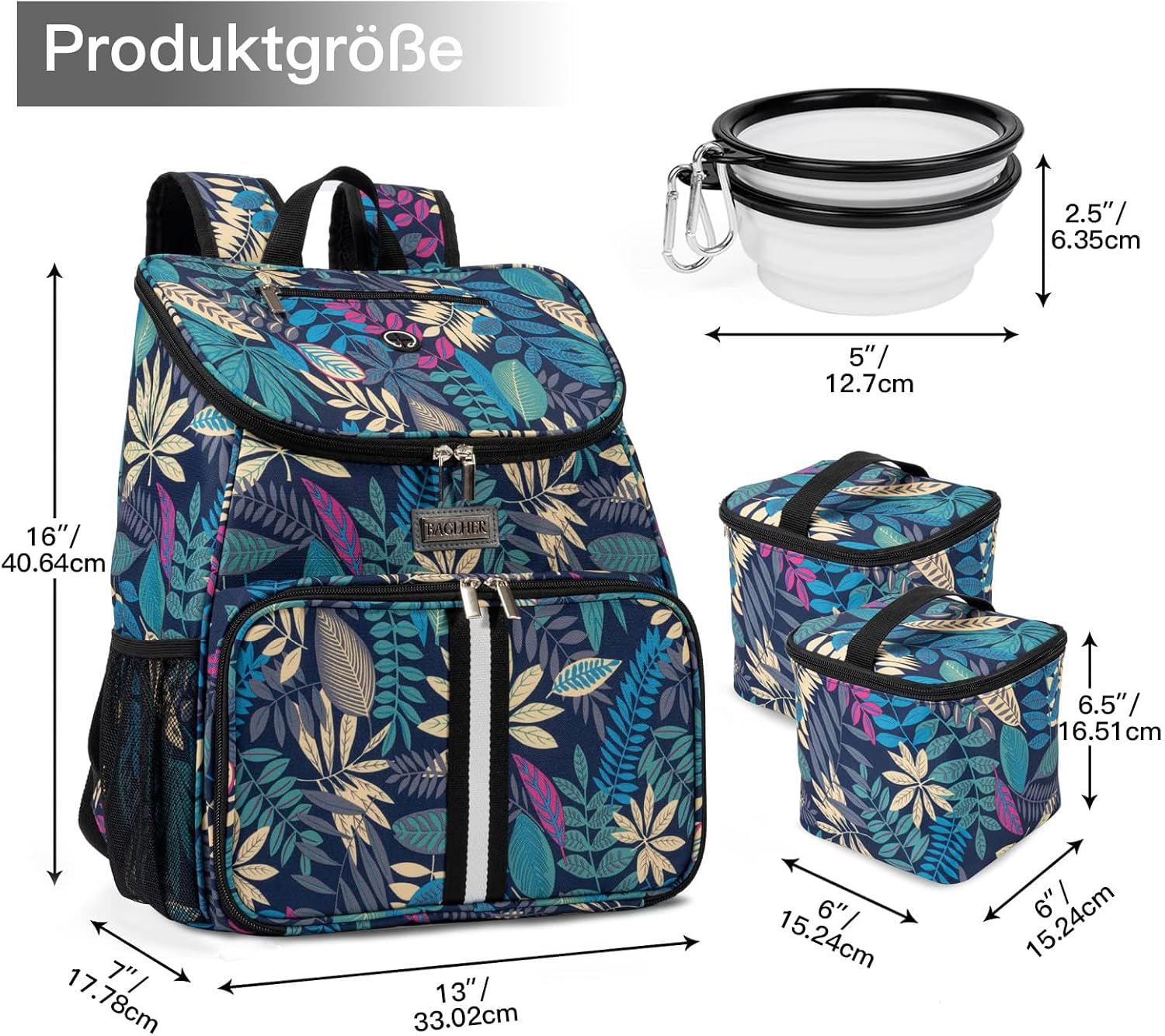 BAGLHER丨Dog Travel Bag, Airline Approved Pet Supplies Backpack, Dog Travel Backpack with 2 Silicone Collapsible Bowls and 2 Food Baskets