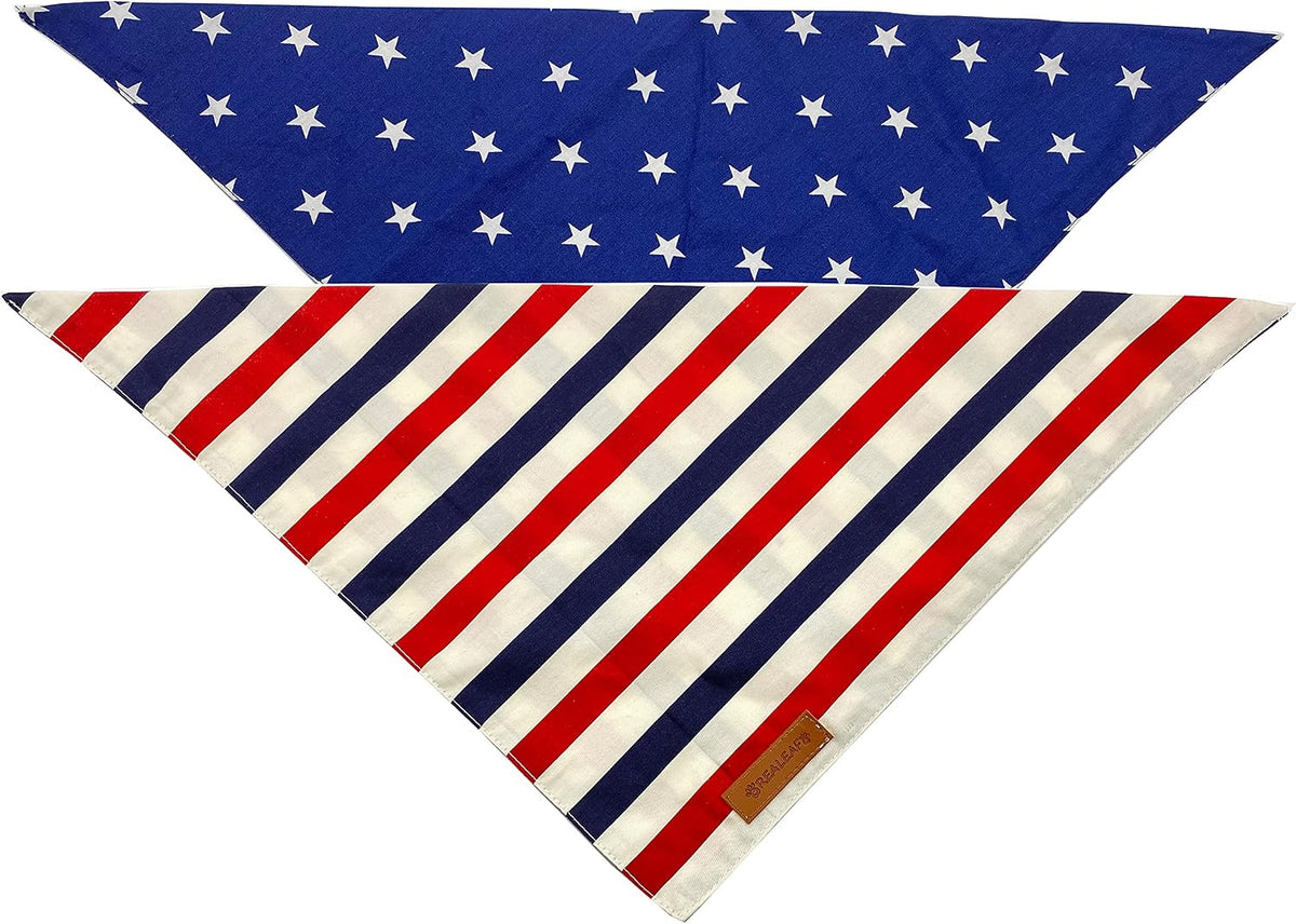 Realeaf 4th of July Dog Bandanas 2 Pack, Reversible American Flag Pet Scarf for Boy and Girl, Premium Durable Fabric, Patriotic Bandana for Large and Extra Large Dogs (X-Large)