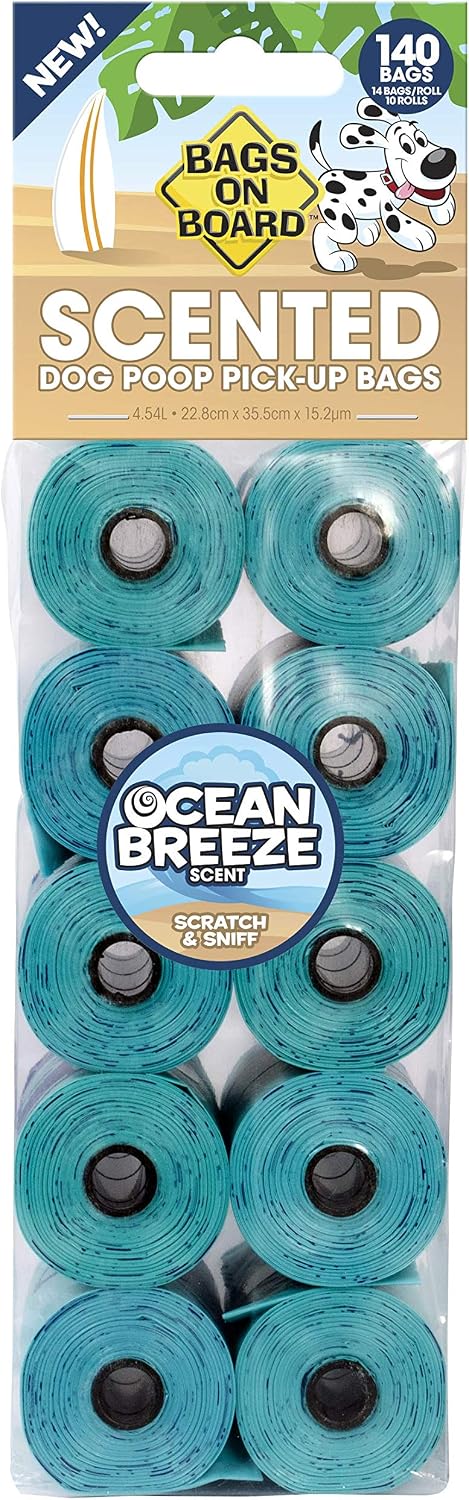 Bags On Board Dog Poo Bags | Strong, Leak Proof Dog Waste Bags | Ocean Breeze Scent | 140 Bags