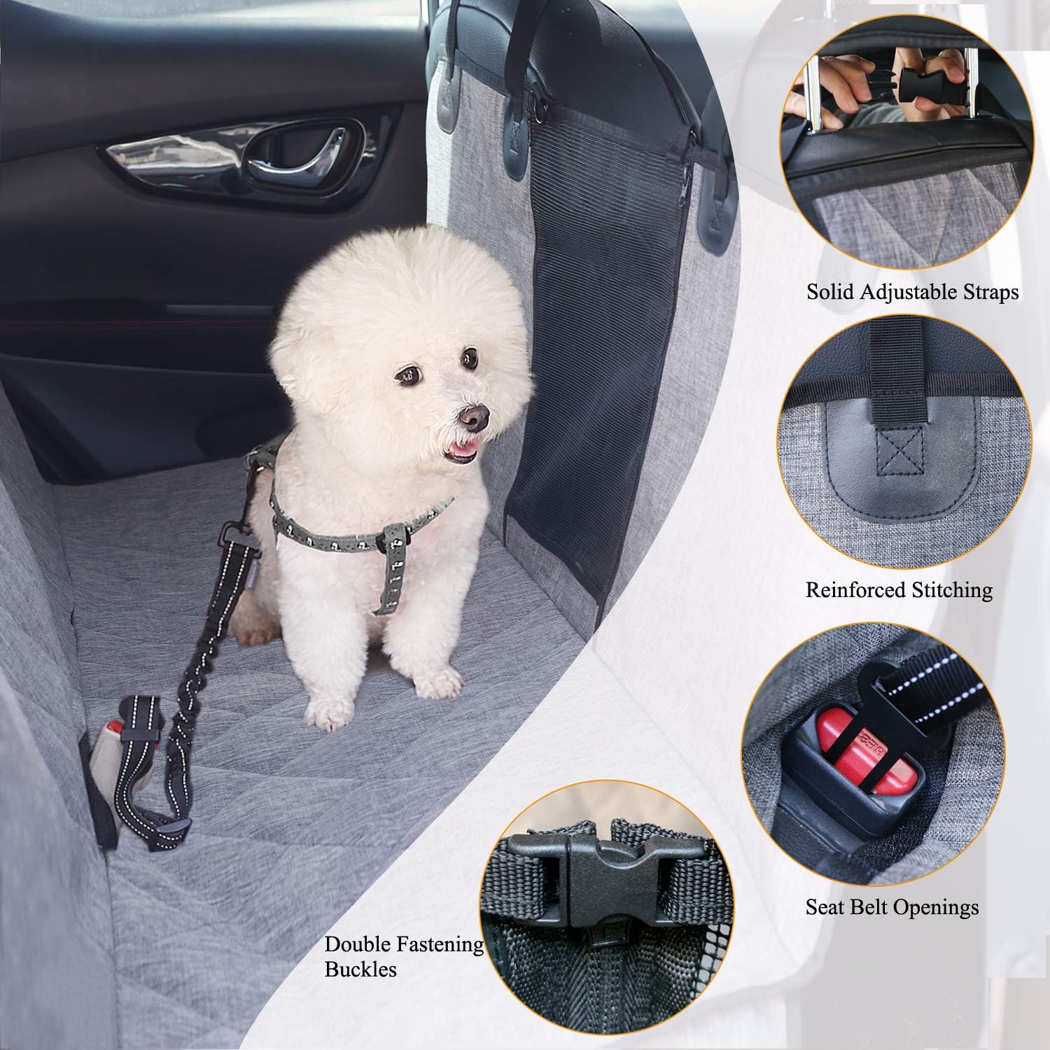 VIVAGLORY Dog Seat Cover Dog Hammock, Standard, Heather Black | Seat Cover for Car Suv & Truck, Back Backseat Split Hair Resistant Protector for Pet