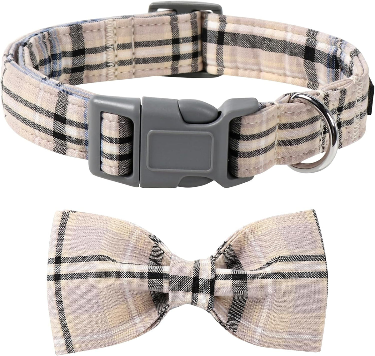 Lionet Paws Dog and Cat Collar with Bowtie Grid Collar Plastic Buckle Light Adjustable Collars for Small Medium Large Dogs